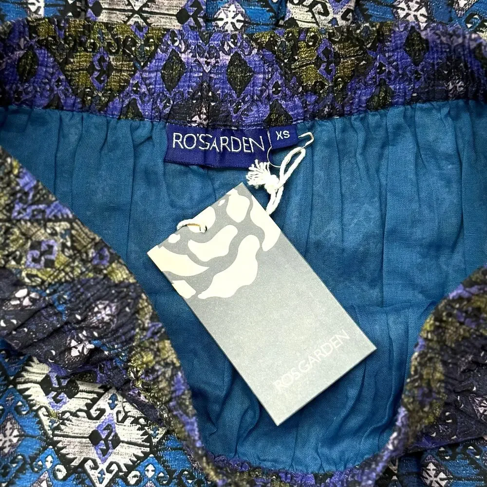 NWT Ro's Garden Frilly Midi Boho Folk Hippie Gypsy Skirt Lachen Blue Purple XS - Picture 5 of 5